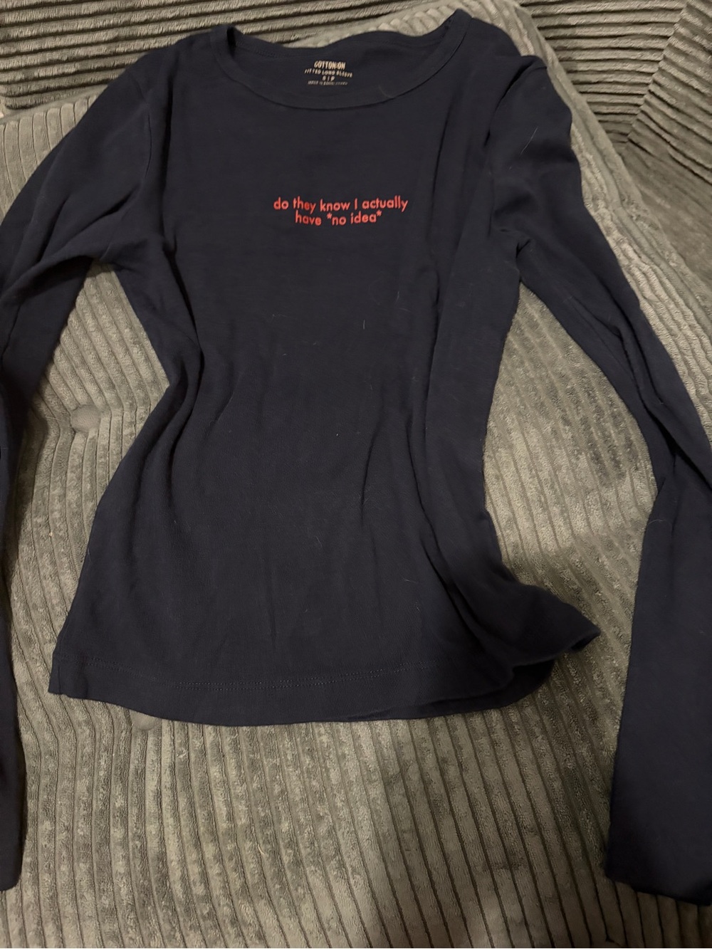 Cotton On Navy Long-Sleeve Tee with Red Chest Script